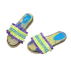 Betsey Johnson Multicolor Rhinestone Tropical Platform Sandal sz 8.5 Summer